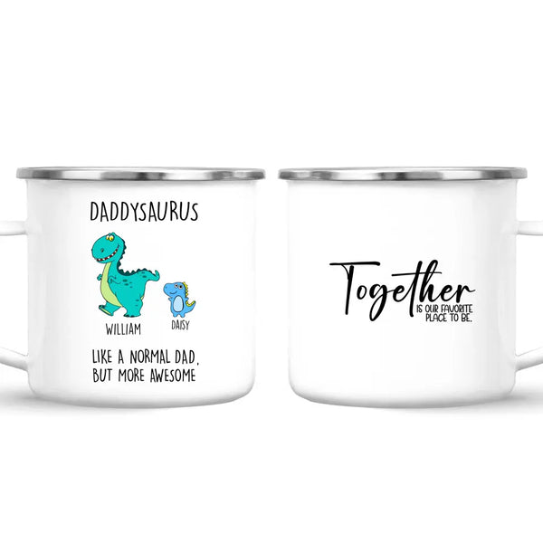Personalised Daddysaurus Mug - Custom Dinosaur Dad Mug with Kids Names - Father’s Day Gift - Cute Personalised Coffee Cup for Dad