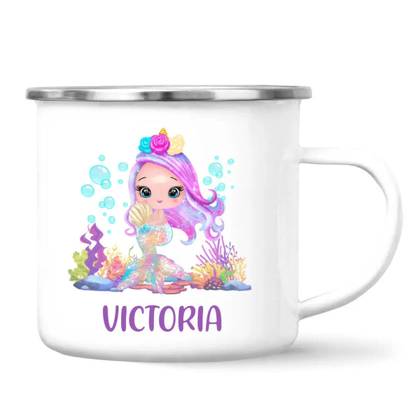 Personalised with Name, Mermaid Kids Mug – Customised Magical Under the Sea Cup for Children – Available in 11oz, 6oz & Enamel Options