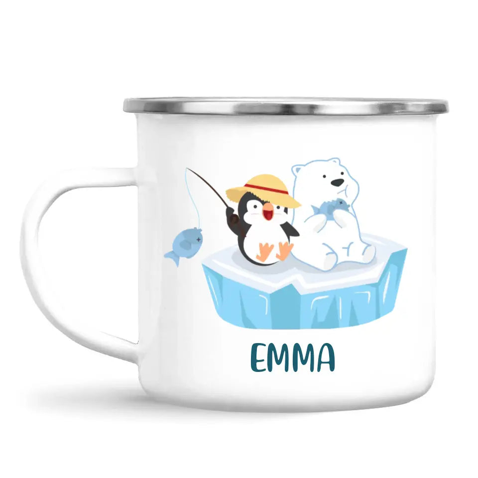 Personalised Penguin & Polar Bear Mug - Custom Name Kids Cup - Cute Arctic Animal Friends Design - 11oz or 6oz - NZ Made