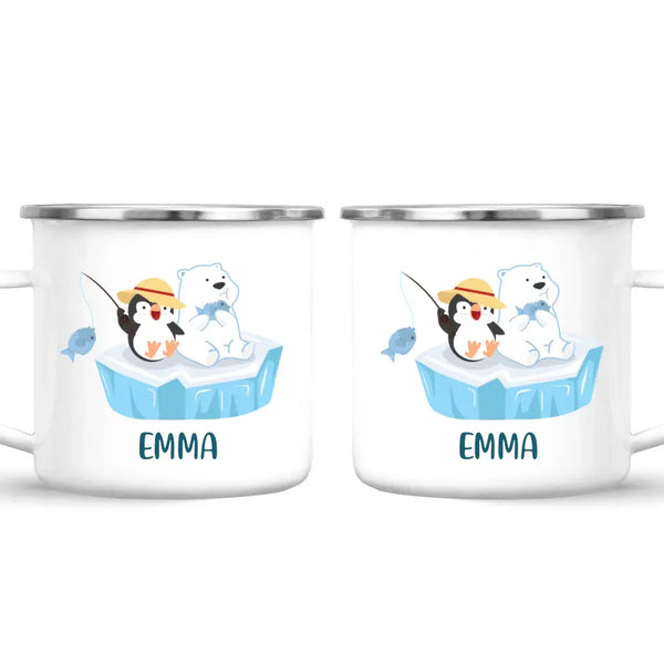 Personalised Penguin & Polar Bear Mug - Custom Name Kids Cup - Cute Arctic Animal Friends Design - 11oz or 6oz - NZ Made