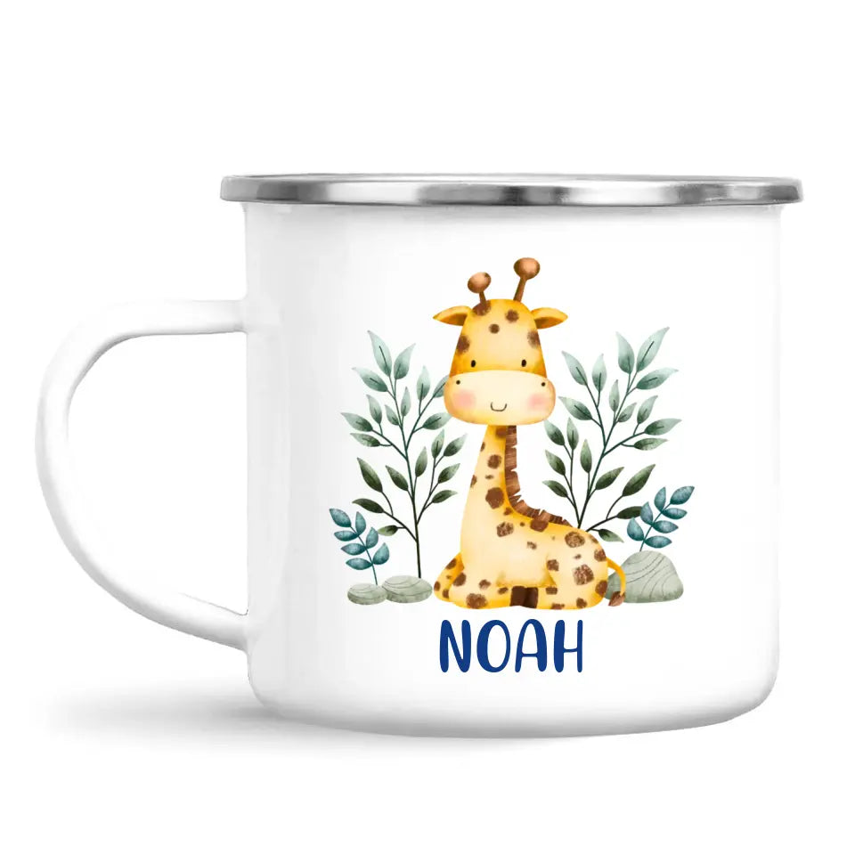 Personalised Giraffe Mug - Custom Name Kids Cup - Safari Animal Theme - Ceramic or Enamel - 11oz, 6oz, or Camping Mug - NZ Made