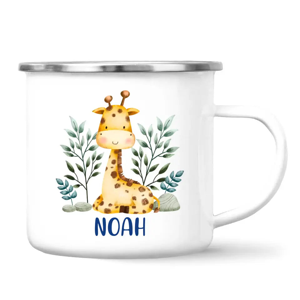 Personalised Giraffe Mug - Custom Name Kids Cup - Safari Animal Theme - Ceramic or Enamel - 11oz, 6oz, or Camping Mug - NZ Made