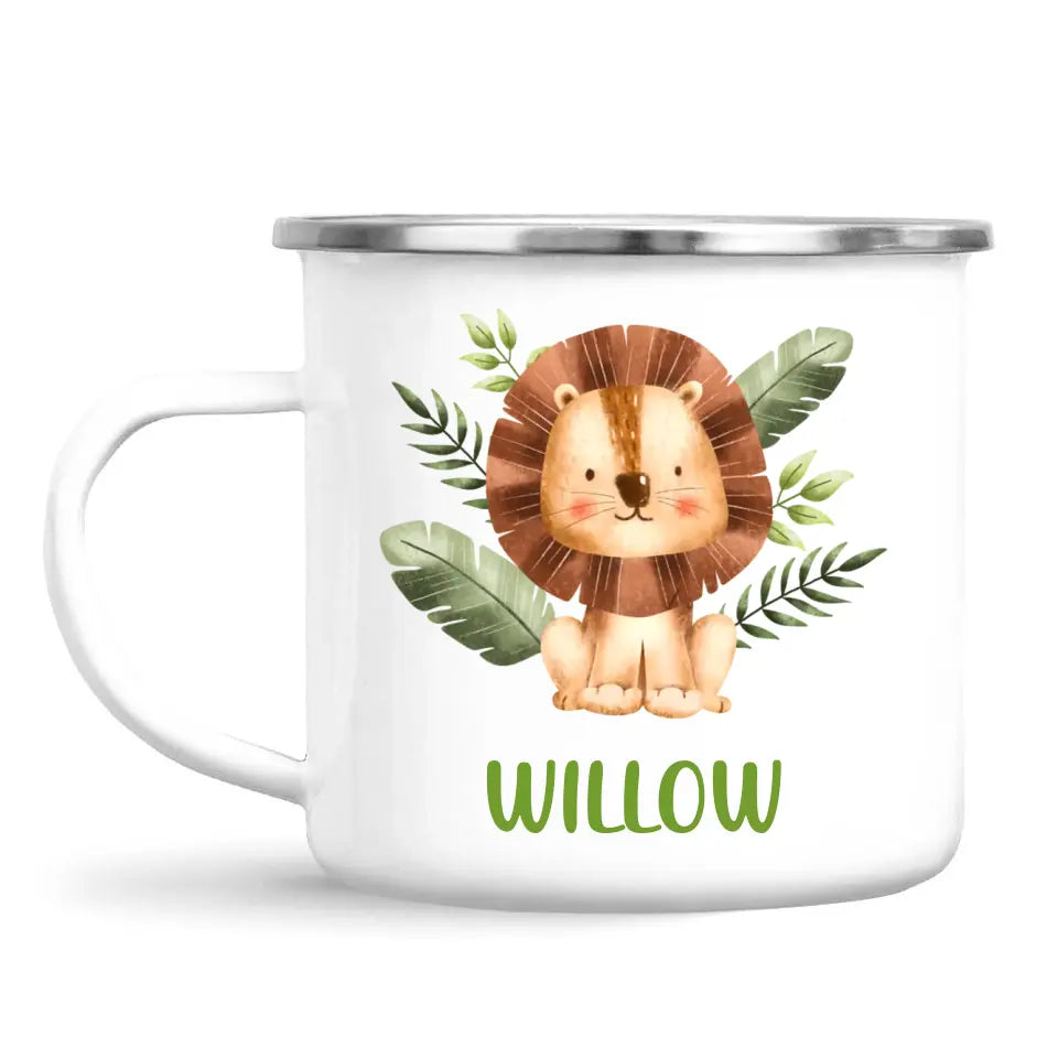 Personalised Lion Mug - Custom Name Kids Cup - Safari Animal Theme - Ceramic or Enamel - 11oz, 6oz, or Camping Mug - NZ Made