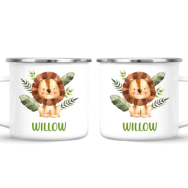 Personalised Lion Mug - Custom Name Kids Cup - Safari Animal Theme - Ceramic or Enamel - 11oz, 6oz, or Camping Mug - NZ Made