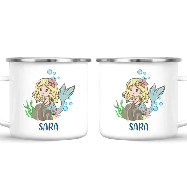 Personalised Mermaid Mug - Custom Name Kids Cup - Underwater Ocean Theme - Ceramic or Enamel - 11oz, 6oz, or Camping Mug - NZ Made