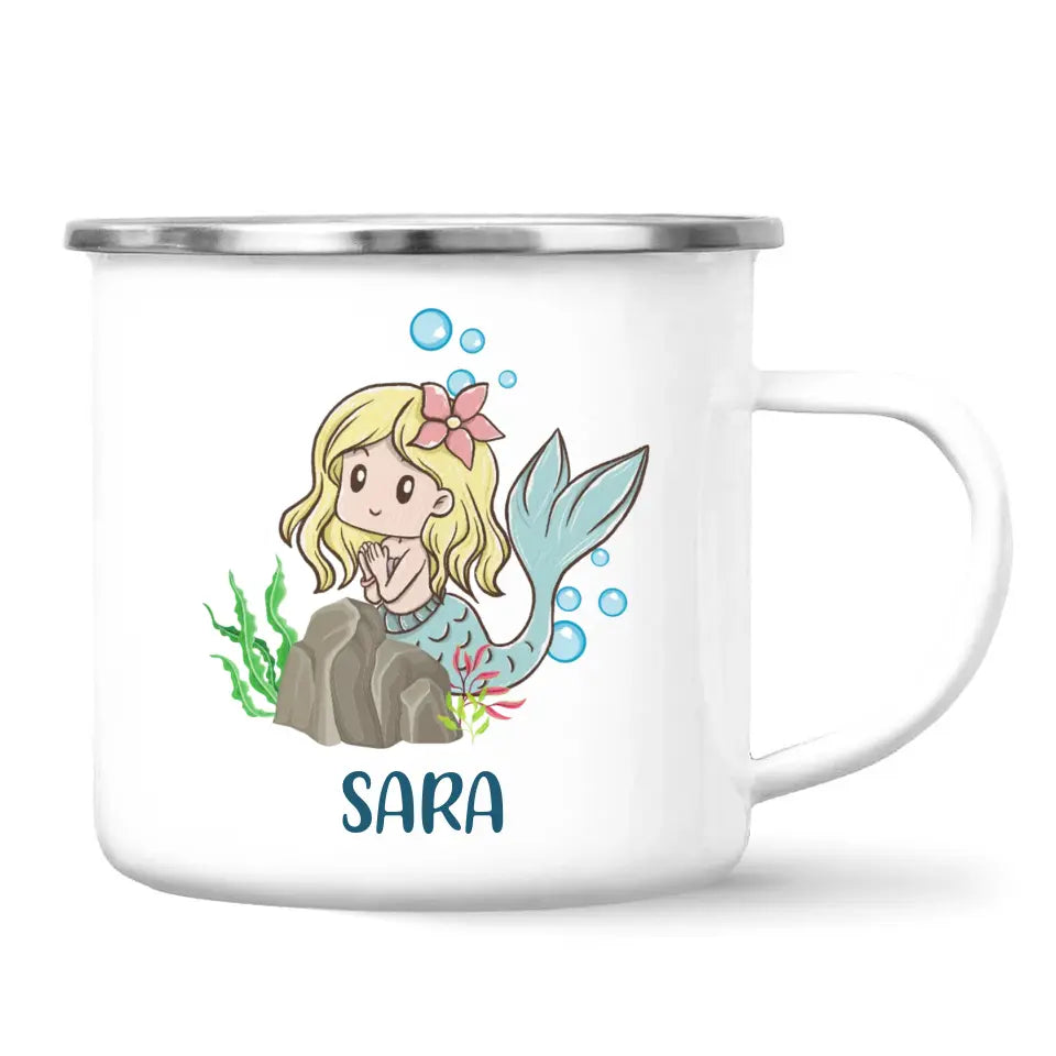 Personalised Mermaid Mug - Custom Name Kids Cup - Underwater Ocean Theme - Ceramic or Enamel - 11oz, 6oz, or Camping Mug - NZ Made