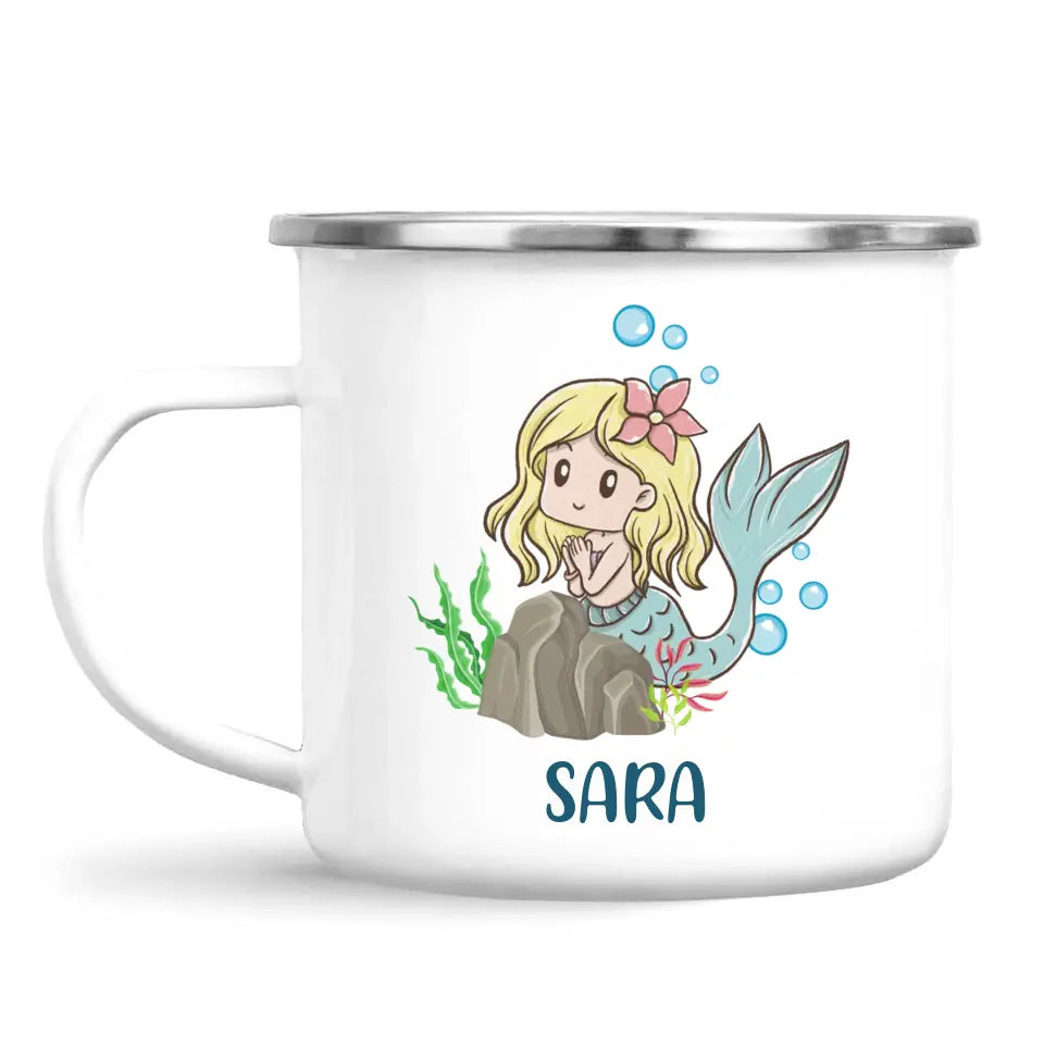 Personalised Mermaid Mug - Custom Name Kids Cup - Underwater Ocean Theme - Ceramic or Enamel - 11oz, 6oz, or Camping Mug - NZ Made
