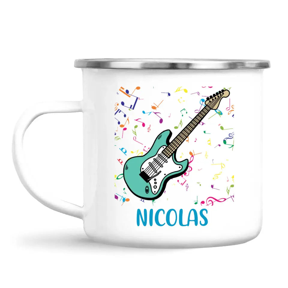 Personalised with Name, Electric Guitar Music Kids Mug – Customised Musical Theme Cup for Children – Available in 11oz, 6oz & Enamel Options