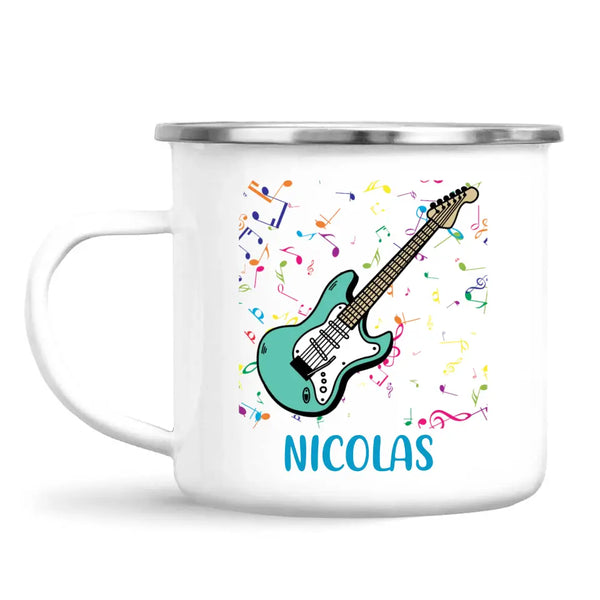 Personalised with Name, Electric Guitar Music Kids Mug – Customised Musical Theme Cup for Children – Available in 11oz, 6oz & Enamel Options