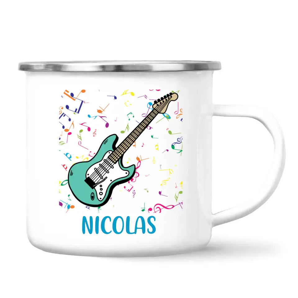 Personalised with Name, Electric Guitar Music Kids Mug – Customised Musical Theme Cup for Children – Available in 11oz, 6oz & Enamel Options