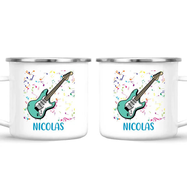 Personalised with Name, Electric Guitar Music Kids Mug – Customised Musical Theme Cup for Children – Available in 11oz, 6oz & Enamel Options