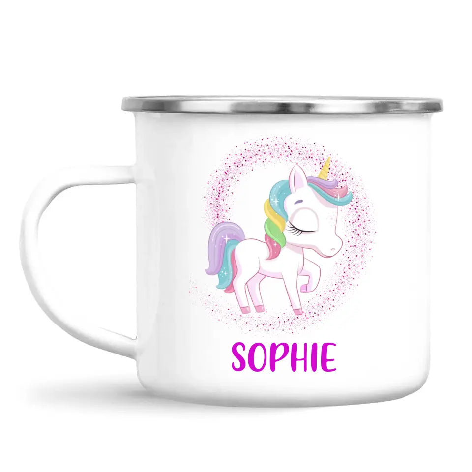 Personalised Unicorn Mug - Custom Name Kids Cup - Magical Rainbow Unicorn Theme - Ceramic or Enamel - 11oz, 6oz, or Camping Mug - NZ Made