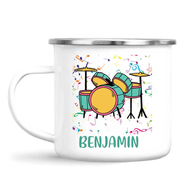 Personalised Drum Set Mug - Custom Name Kids Cup - Music Lover Gift - Ceramic or Enamel - 11oz, 6oz, or Camping Mug - NZ Made
