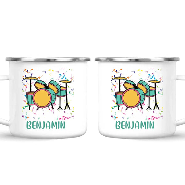 Personalised Drum Set Mug - Custom Name Kids Cup - Music Lover Gift - Ceramic or Enamel - 11oz, 6oz, or Camping Mug - NZ Made
