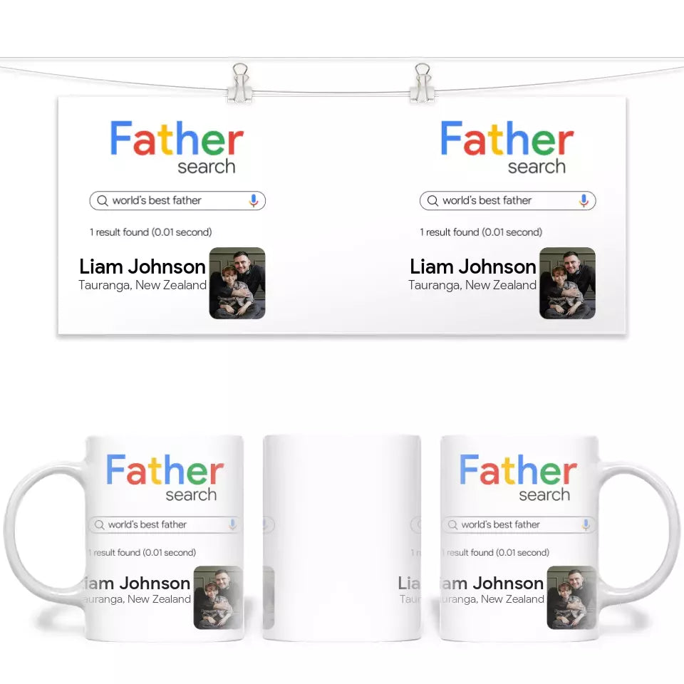 Personalised with Name & Photo, World’s Best Father Search Result Mug – Custom Dad Gift – 11oz Personalised Cup for Father’s Day, Birthdays & More