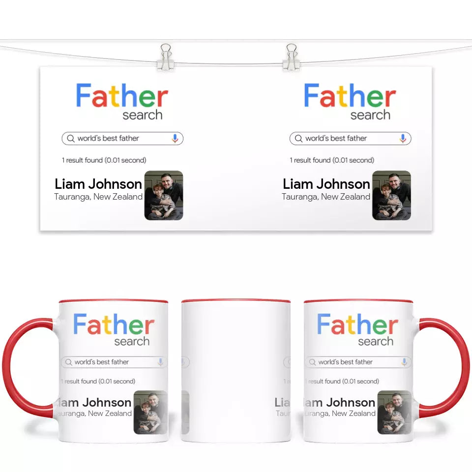 Personalised with Name & Photo, World’s Best Father Search Result Mug – Custom Dad Gift – 11oz Personalised Cup for Father’s Day, Birthdays & More
