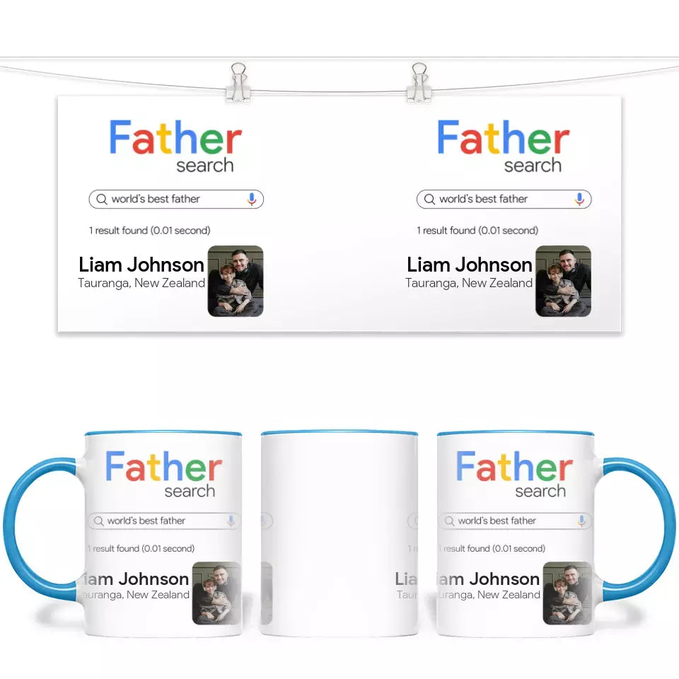 Personalised with Name & Photo, World’s Best Father Search Result Mug – Custom Dad Gift – 11oz Personalised Cup for Father’s Day, Birthdays & More