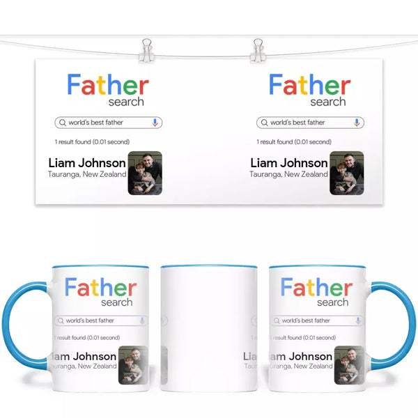 Personalised with Name & Photo, World’s Best Father Search Result Mug – Custom Dad Gift – 11oz Personalised Cup for Father’s Day, Birthdays & More