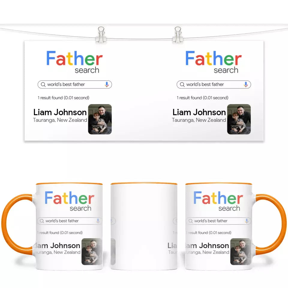 Personalised with Name & Photo, World’s Best Father Search Result Mug – Custom Dad Gift – 11oz Personalised Cup for Father’s Day, Birthdays & More