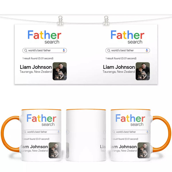 Personalised with Name & Photo, World’s Best Father Search Result Mug – Custom Dad Gift – 11oz Personalised Cup for Father’s Day, Birthdays & More