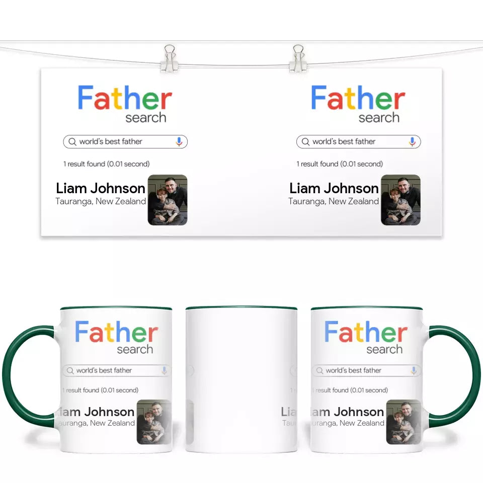 Personalised with Name & Photo, World’s Best Father Search Result Mug – Custom Dad Gift – 11oz Personalised Cup for Father’s Day, Birthdays & More