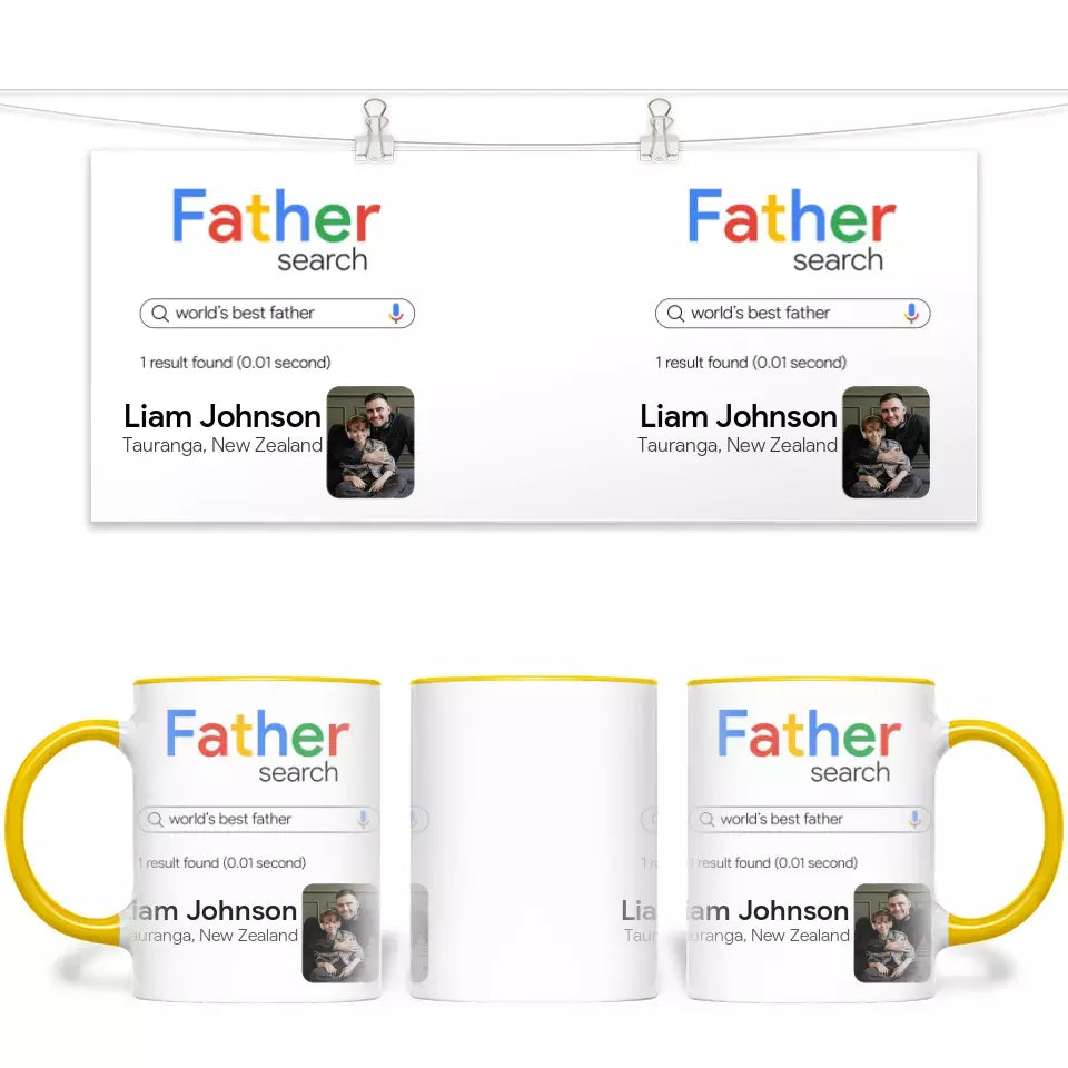 Personalised with Name & Photo, World’s Best Father Search Result Mug – Custom Dad Gift – 11oz Personalised Cup for Father’s Day, Birthdays & More