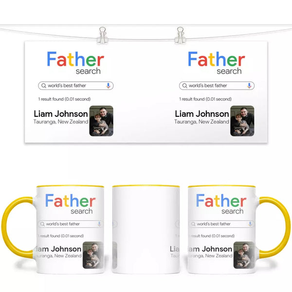 Personalised with Name & Photo, World’s Best Father Search Result Mug – Custom Dad Gift – 11oz Personalised Cup for Father’s Day, Birthdays & More