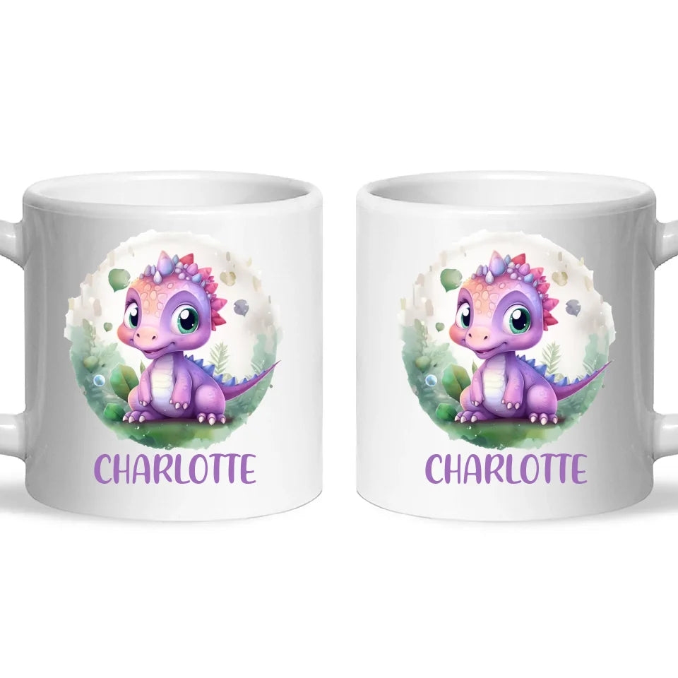 Personalised Dinosaur Kids Cup with Name – Cute Purple Dino Mug for Boys & Girls – Available in 11oz, 6oz & Enamel – Custom Gift for Birthdays, Christmas & Special Occasions