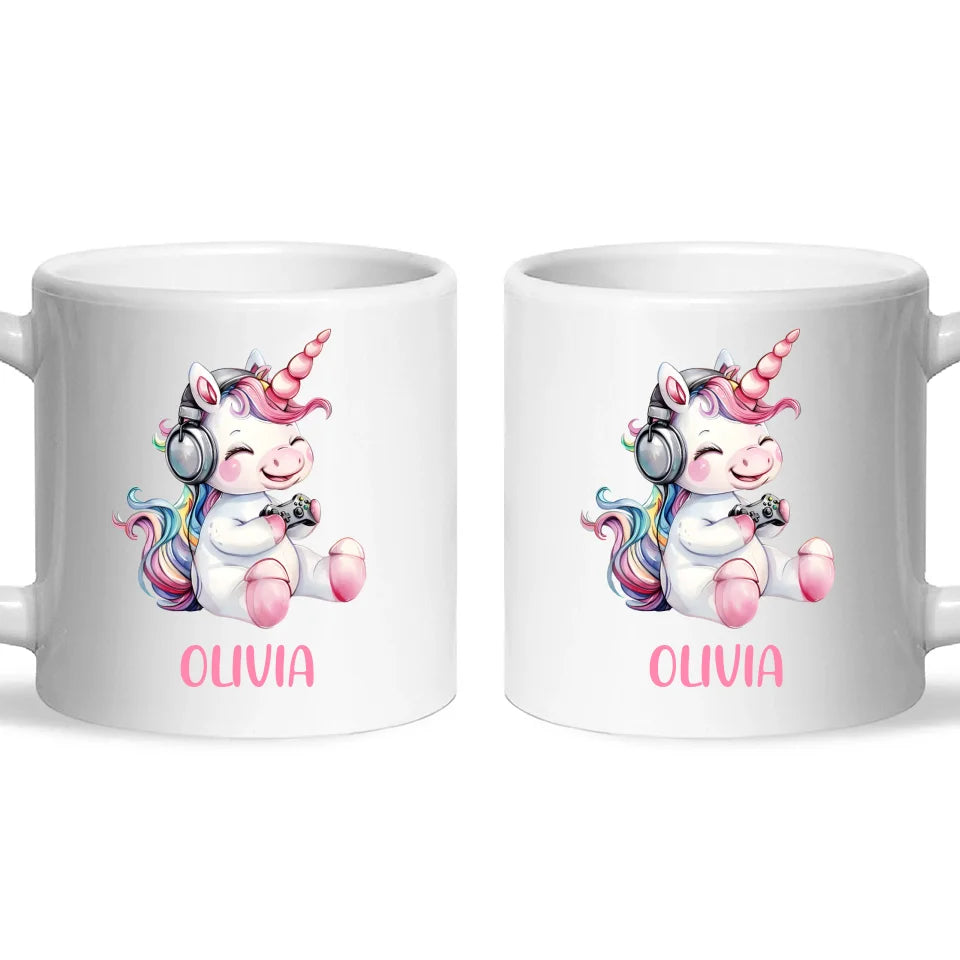 Personalised Gaming Unicorn Kids Cup - Custom Name Cup - 11oz, 6oz or Enamel Cup - Cute Gamer Unicorn Gift - NZ Made
