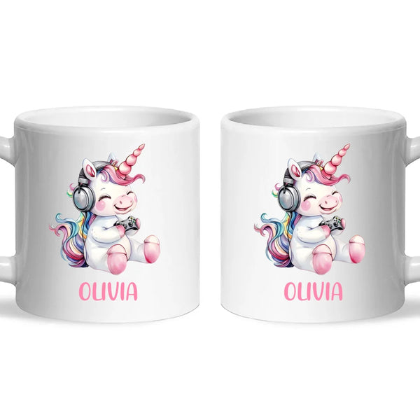Personalised Gaming Unicorn Kids Cup - Custom Name Cup - 11oz, 6oz or Enamel Cup - Cute Gamer Unicorn Gift - NZ Made