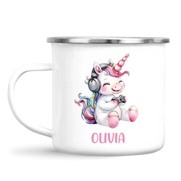 Personalised Gaming Unicorn Kids Cup - Custom Name Cup - 11oz, 6oz or Enamel Cup - Cute Gamer Unicorn Gift - NZ Made