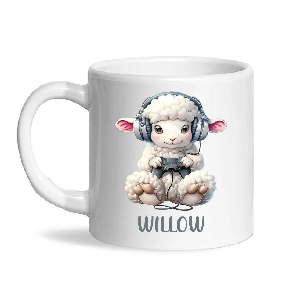 Personalised Gaming Sheep Kids Cup - Custom Name Cup - 11oz, 6oz or Enamel Cup - Cute Gamer Sheep Gift - NZ Made