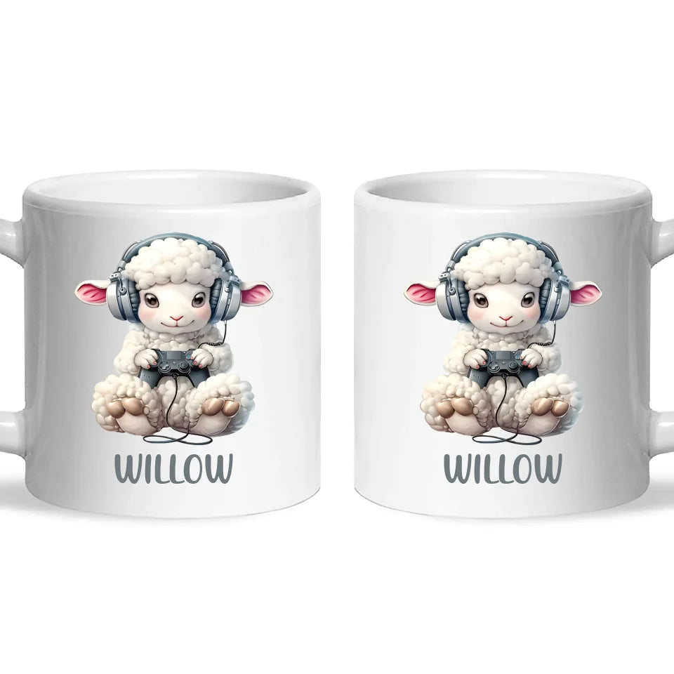 Personalised Gaming Sheep Kids Cup - Custom Name Cup - 11oz, 6oz or Enamel Cup - Cute Gamer Sheep Gift - NZ Made