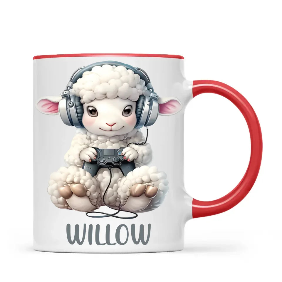 Personalised Gaming Sheep Kids Cup - Custom Name Cup - 11oz, 6oz or Enamel Cup - Cute Gamer Sheep Gift - NZ Made