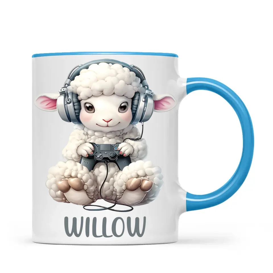 Personalised Gaming Sheep Kids Cup - Custom Name Cup - 11oz, 6oz or Enamel Cup - Cute Gamer Sheep Gift - NZ Made