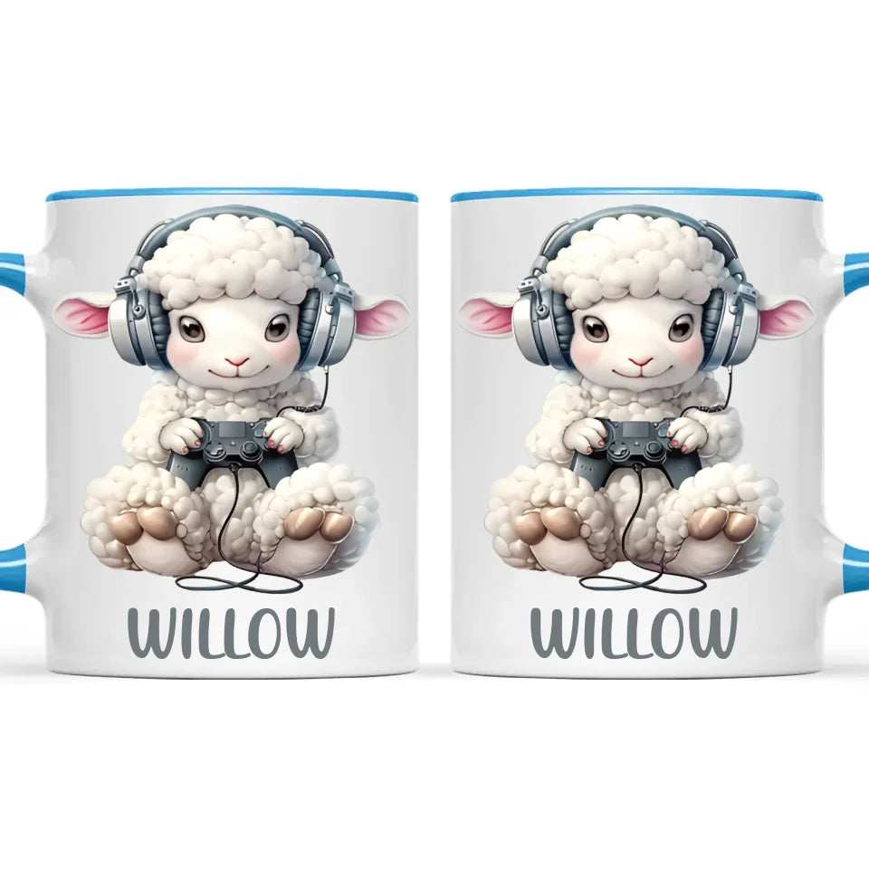 Personalised Gaming Sheep Kids Cup - Custom Name Cup - 11oz, 6oz or Enamel Cup - Cute Gamer Sheep Gift - NZ Made