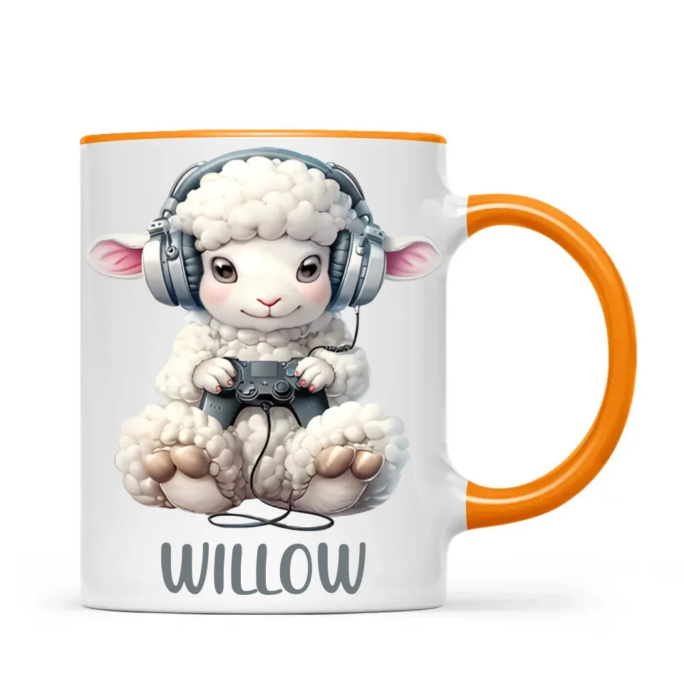 Personalised Gaming Sheep Kids Cup - Custom Name Cup - 11oz, 6oz or Enamel Cup - Cute Gamer Sheep Gift - NZ Made