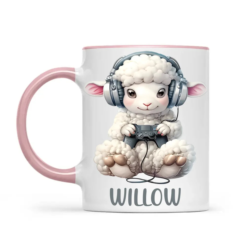 Personalised Gaming Sheep Kids Cup - Custom Name Cup - 11oz, 6oz or Enamel Cup - Cute Gamer Sheep Gift - NZ Made