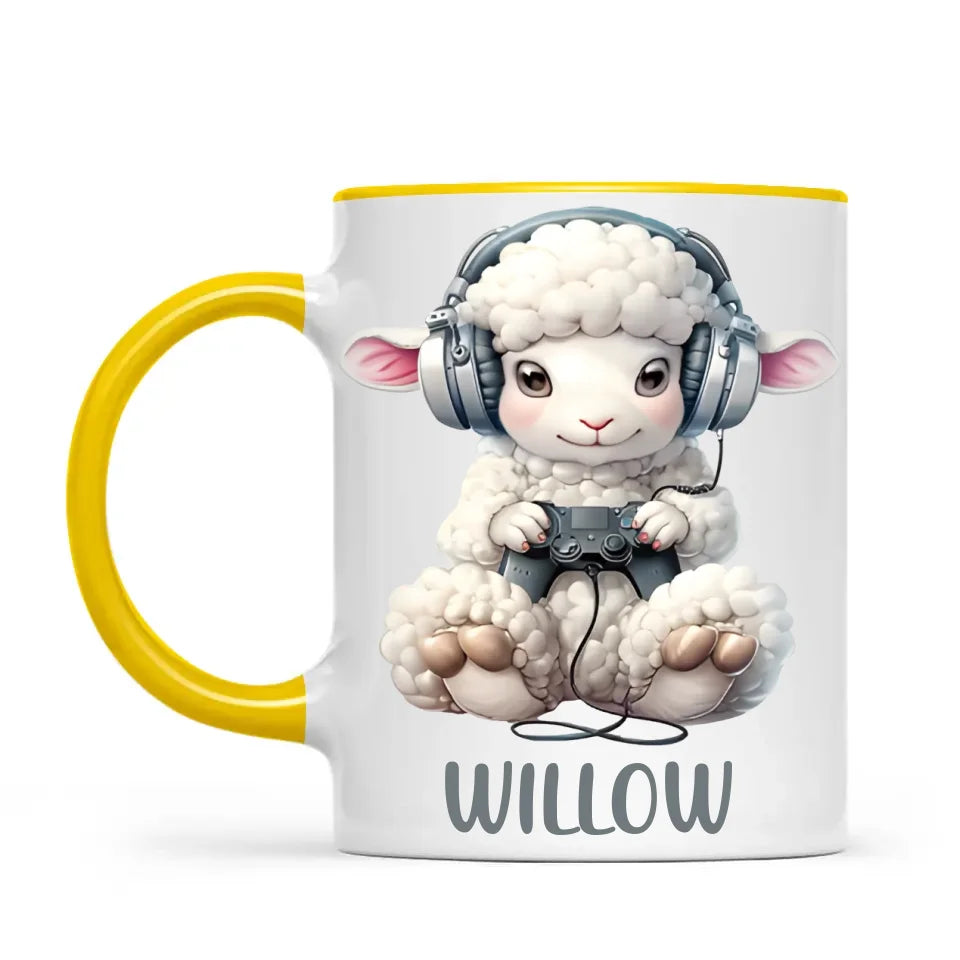 Personalised Gaming Sheep Kids Cup - Custom Name Cup - 11oz, 6oz or Enamel Cup - Cute Gamer Sheep Gift - NZ Made