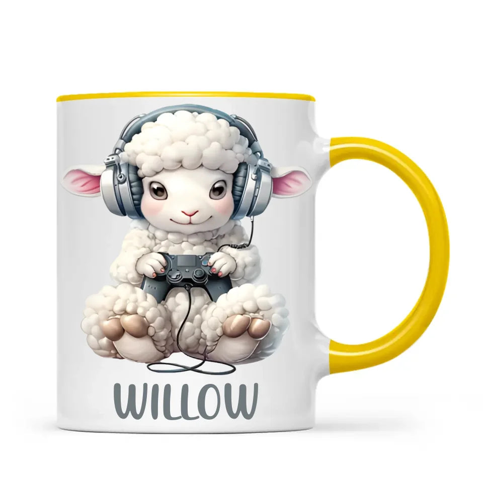 Personalised Gaming Sheep Kids Cup - Custom Name Cup - 11oz, 6oz or Enamel Cup - Cute Gamer Sheep Gift - NZ Made
