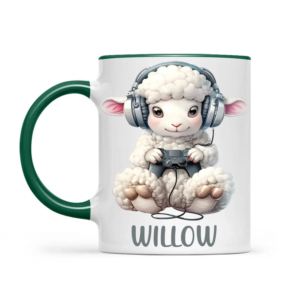 Personalised Gaming Sheep Kids Cup - Custom Name Cup - 11oz, 6oz or Enamel Cup - Cute Gamer Sheep Gift - NZ Made