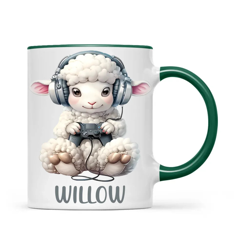 Personalised Gaming Sheep Kids Cup - Custom Name Cup - 11oz, 6oz or Enamel Cup - Cute Gamer Sheep Gift - NZ Made