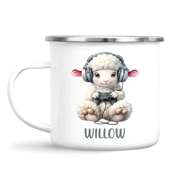 Personalised Gaming Sheep Kids Cup - Custom Name Cup - 11oz, 6oz or Enamel Cup - Cute Gamer Sheep Gift - NZ Made