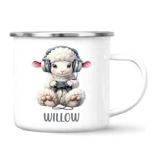 Personalised Gaming Sheep Kids Cup - Custom Name Cup - 11oz, 6oz or Enamel Cup - Cute Gamer Sheep Gift - NZ Made