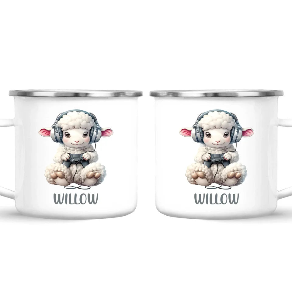 Personalised Gaming Sheep Kids Cup - Custom Name Cup - 11oz, 6oz or Enamel Cup - Cute Gamer Sheep Gift - NZ Made