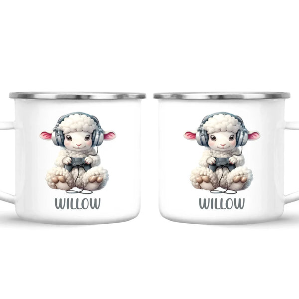 Personalised Gaming Sheep Kids Cup - Custom Name Cup - 11oz, 6oz or Enamel Cup - Cute Gamer Sheep Gift - NZ Made