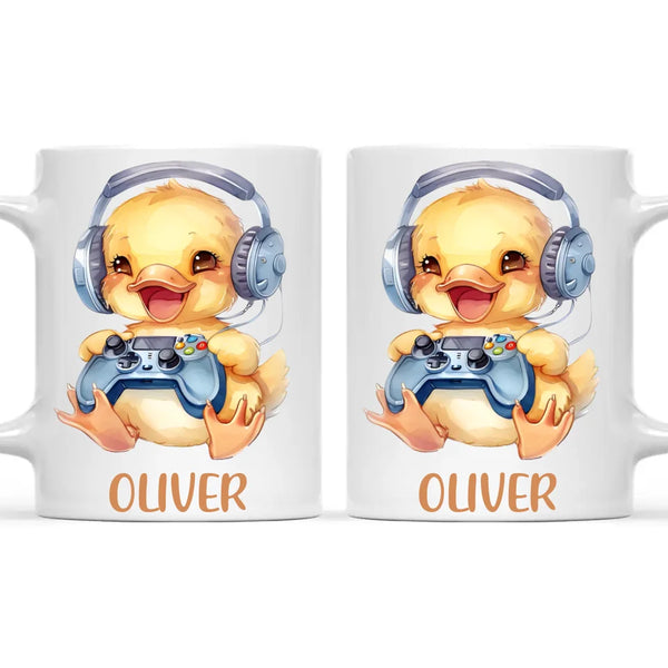 Personalised Gaming Duck Kids Cup - Custom Name Cup - 11oz, 6oz or Enamel Cup - Cute Gamer Duck Gift - NZ Made