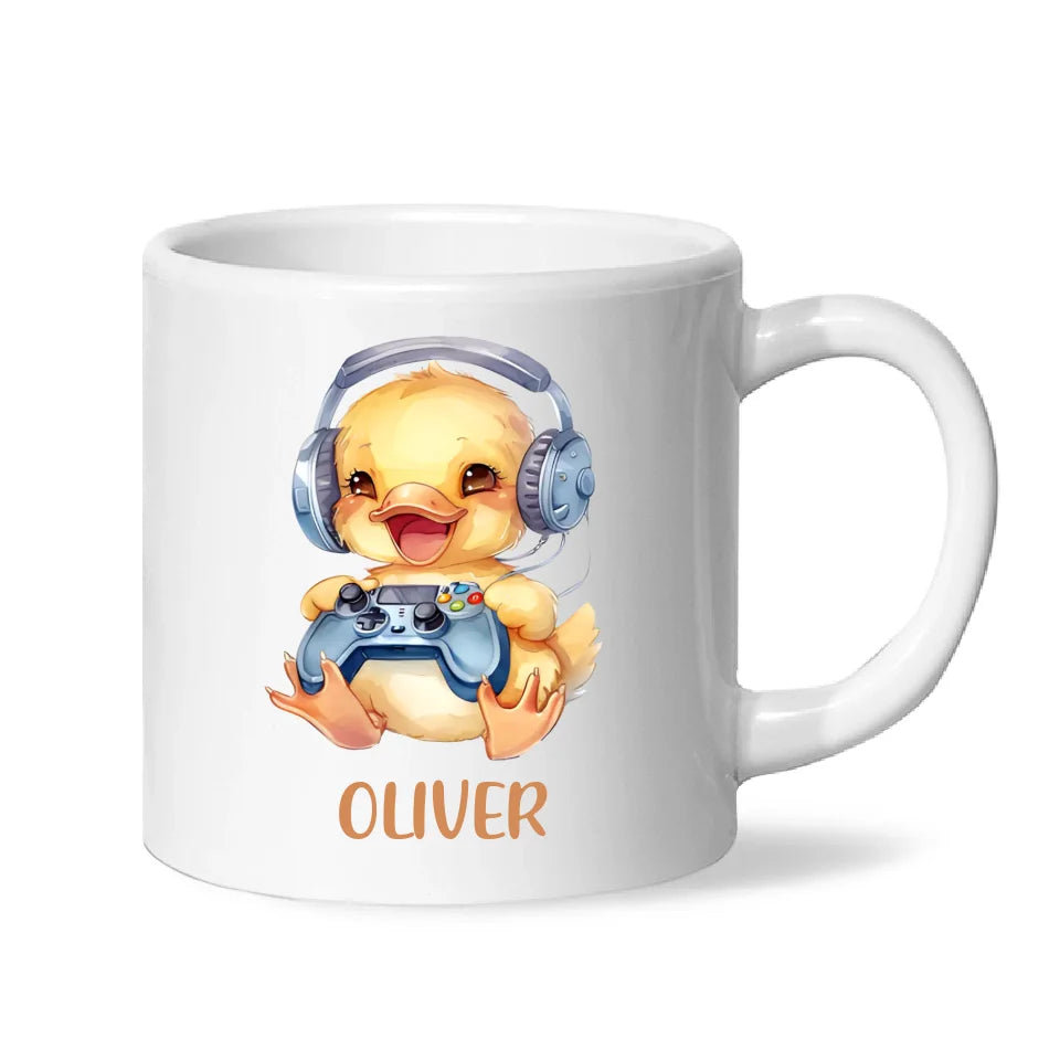 Personalised Gaming Duck Kids Cup - Custom Name Cup - 11oz, 6oz or Enamel Cup - Cute Gamer Duck Gift - NZ Made