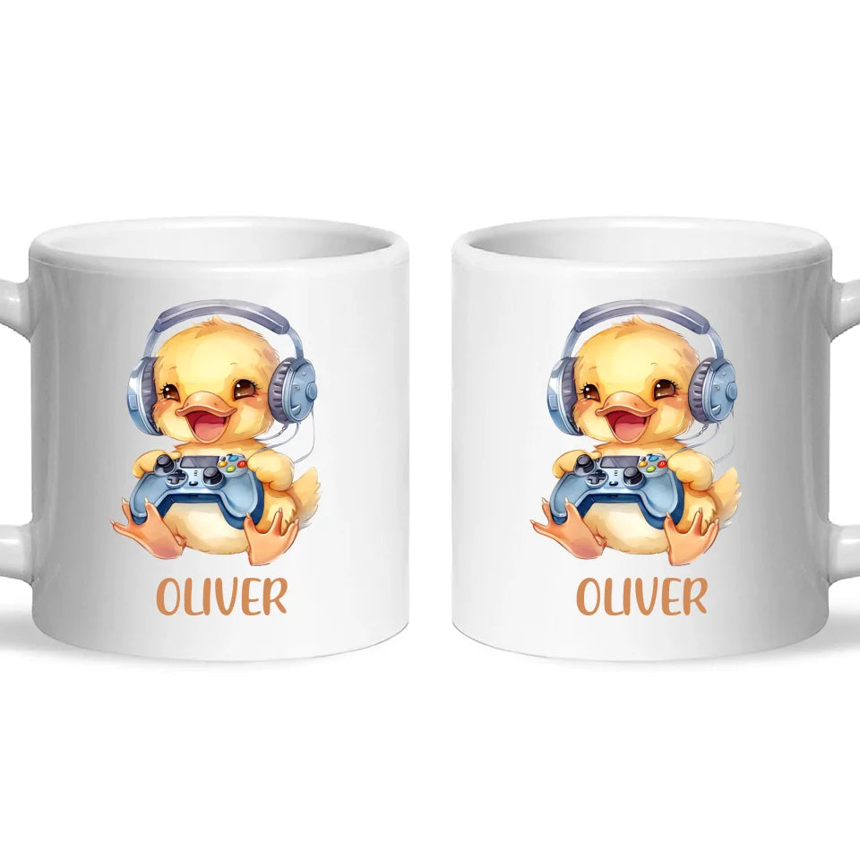Personalised Gaming Duck Kids Cup - Custom Name Cup - 11oz, 6oz or Enamel Cup - Cute Gamer Duck Gift - NZ Made