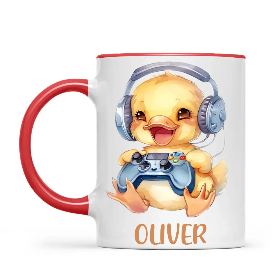 Personalised Gaming Duck Kids Cup - Custom Name Cup - 11oz, 6oz or Enamel Cup - Cute Gamer Duck Gift - NZ Made